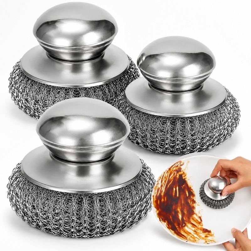 Heavy Equipment Scraper - Stainless Steel Pot Brush With Handle